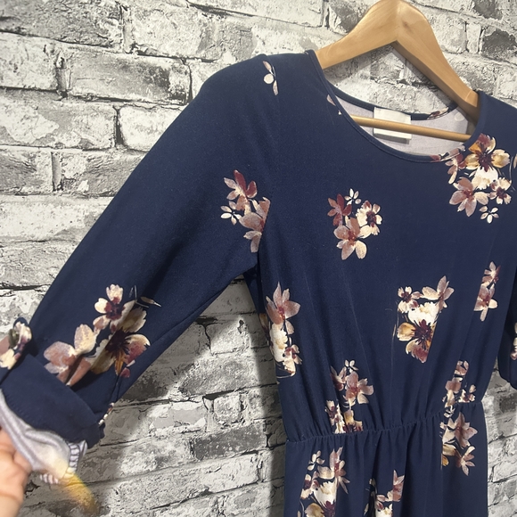 EUC French Grey Navy Floral Long Sleeve Dress Size XS - Picture 6 of 12